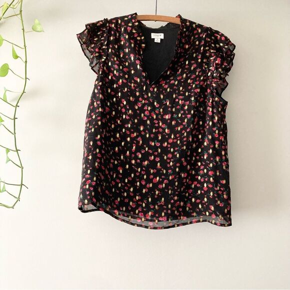 J Crew Ruffleneck flutter-sleeve top S‎ - Picture 3 of 6